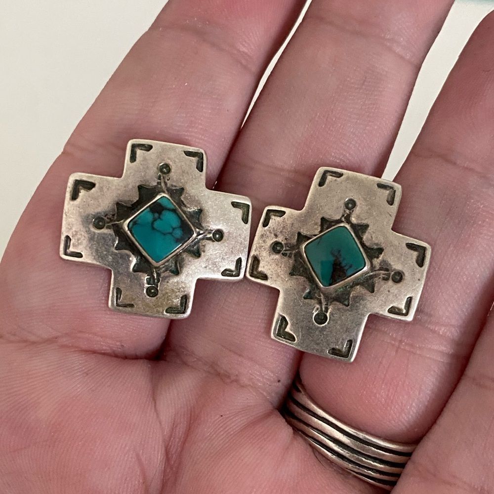 Vintage Navajo Frank and Brihilda Coriz Turquoise Earrings